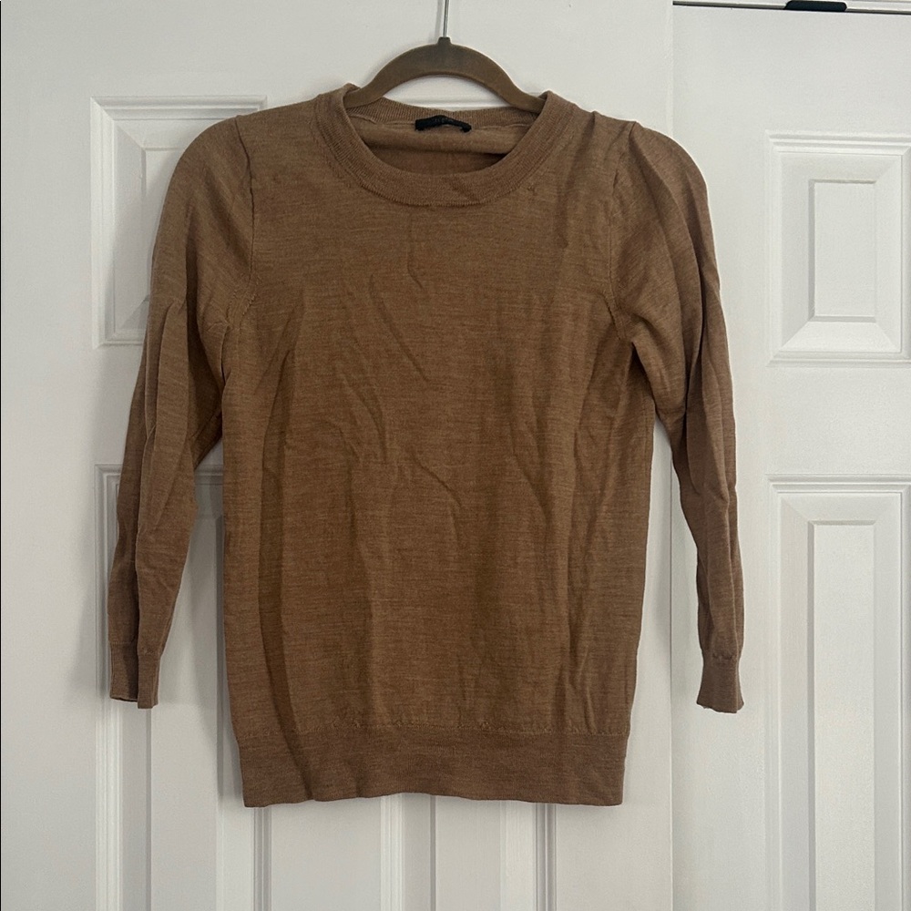 J. Crew Women's Tan Crew Neck 3/4 Sleeve Merino Sweater